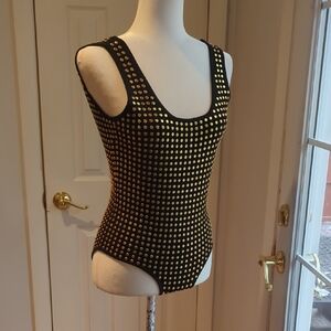 RARE UK MICHAEL KORS Black Bodysuit with Gold Studs